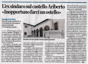 Articolo de La Provincia del 25 agosto 2019: Ostello nel Castello di Ariberto a Capiago Intimiano