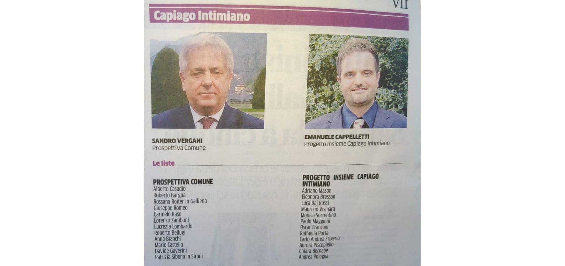 Elezioni Amministrative 2019 a Capiago Intimiano: Candidati e Liste