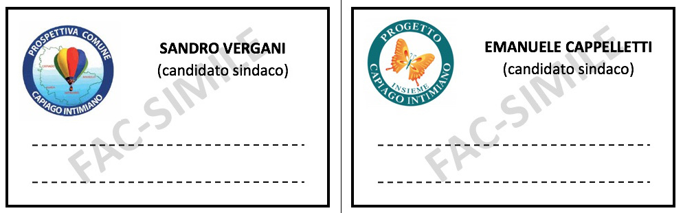 Fac-simile schede elettorali 2019 per elezioni amministrative capiago intimiano